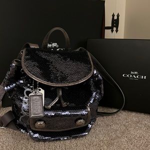 Rare & Wonderful Sequin Coach Mini Backpack -Blueish Gray w/ hematite accents